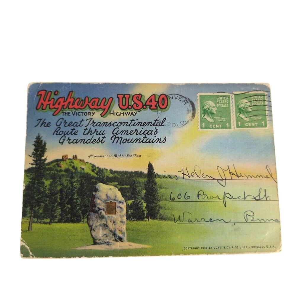 Victory Highway US 40 1930s Fold-Out Linen‎ Postcards Transcontinental Mountains